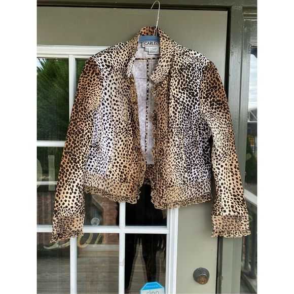 Carlisle Leopard Silk Blend Jacket, Fringe Cream, Black, Brown Blazer, Size 16 - Picture 1 of 10